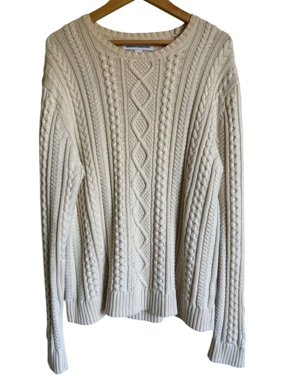 Fisherman Cotton Blend Cable Knit Cream Pullover Crewneck Sweater
